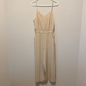 Beige wide-leg, ankle length romper